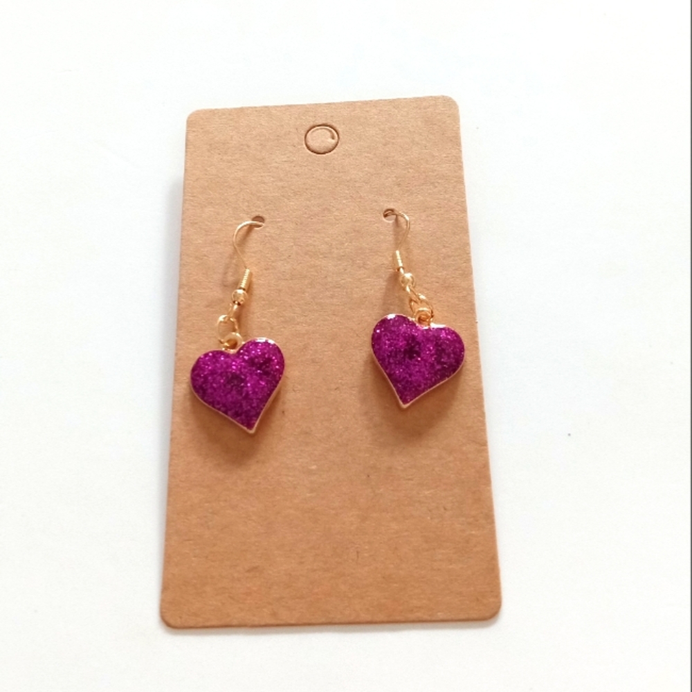 Fashion Jewelry Purple Glittery Hearts Dangle Earrings